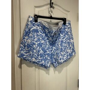 LILLY PULITZER Blue & White CALLAHAN 5" Shorts in ON A ROLL Sz 16
